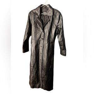 Metrostyle Black Leather Long Trench Coat